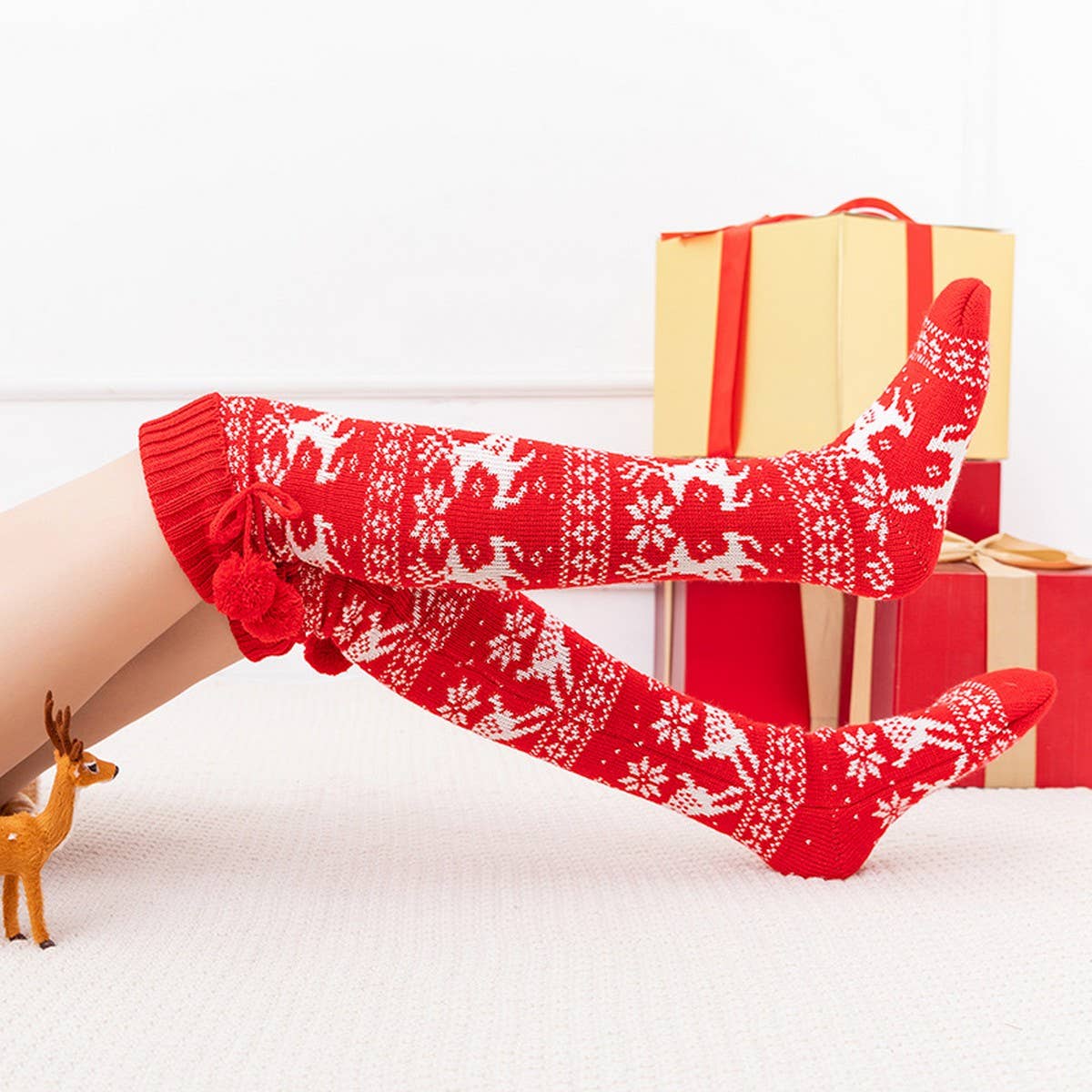 CHRISTMAS ELK BALL LONG KNEE-HIGH SOCKS