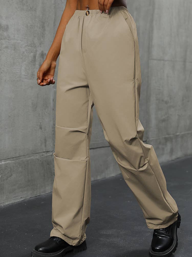HIGH-WAISTED SOLID COLOR STRAIGHT LEG SLACKS