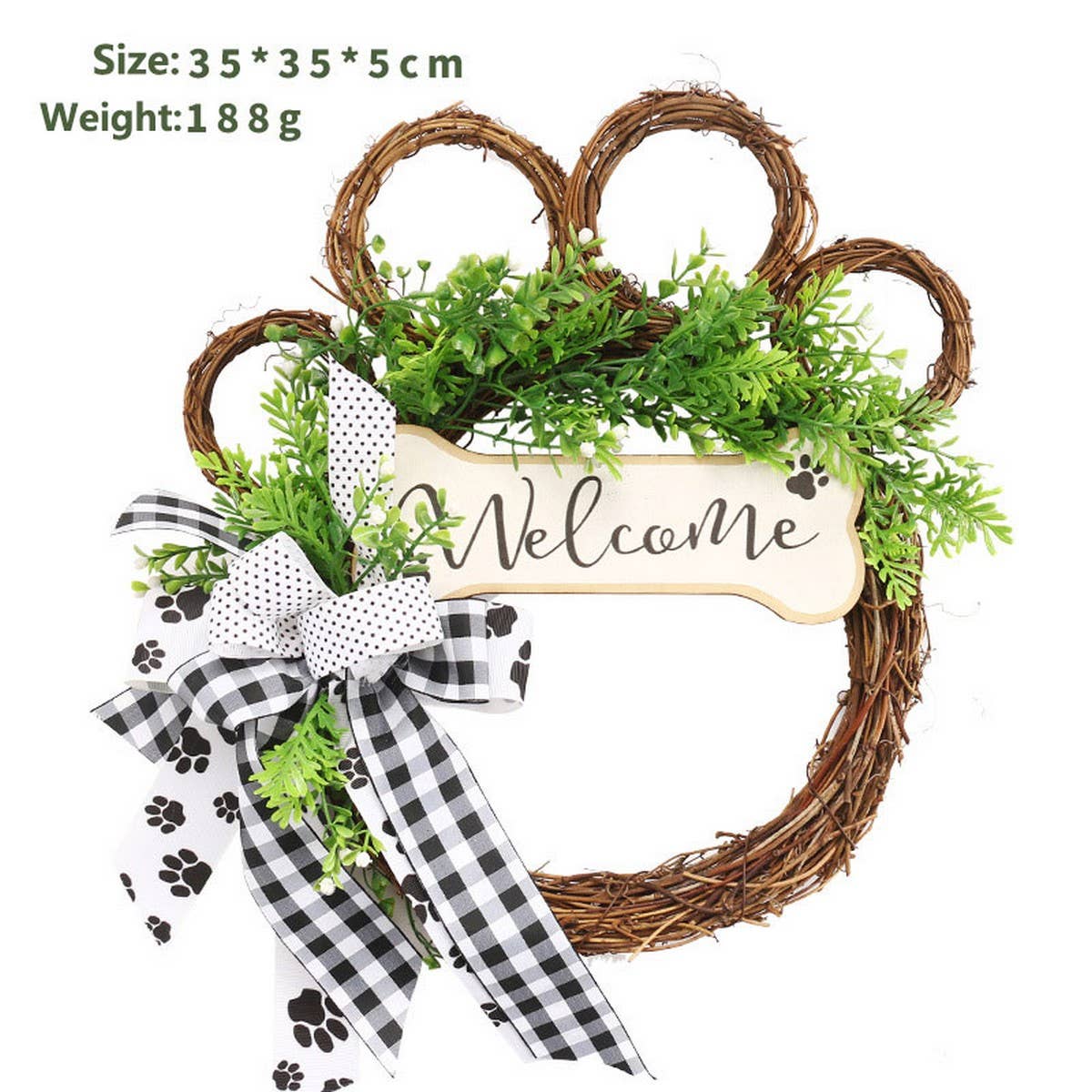 Cute Dog Paw Artificial Green Wreath Decor_CWAJE05355