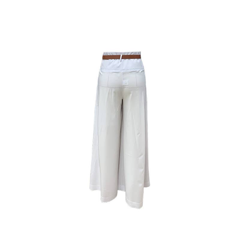 Solid-color high-waisted casual wide-leg pants