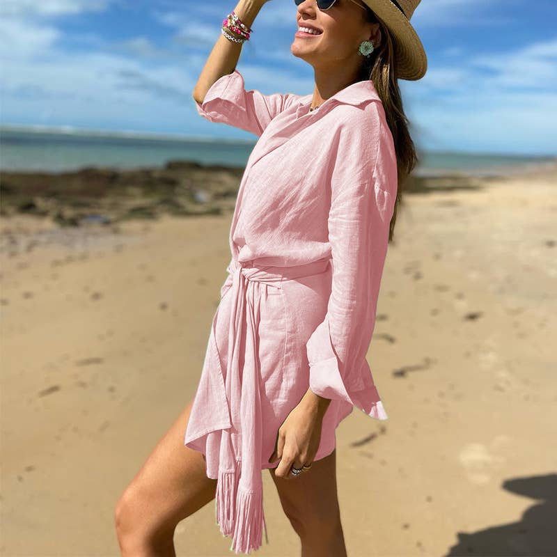 LAPEL HOLIDAY COTTON AND LINEN DRESS