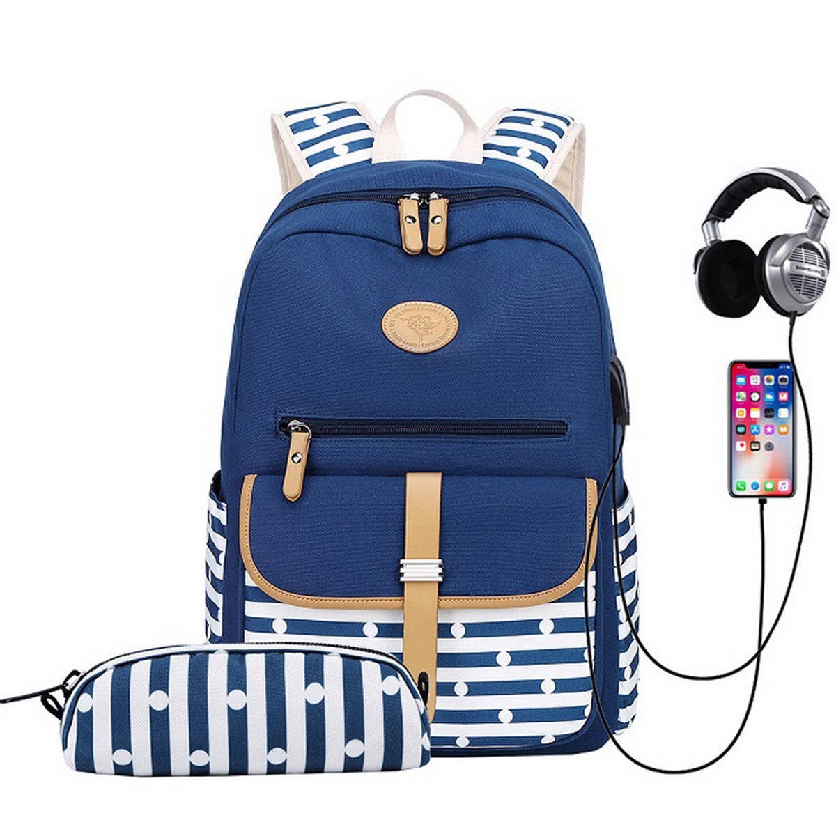 Canvas Backpacks for School 2Pcs USB Set_CWAB5494