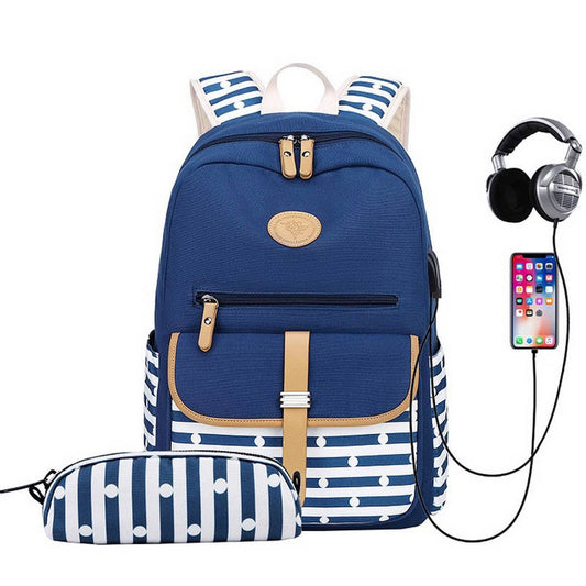 Canvas Backpacks for School 2Pcs USB Set_CWAB5494