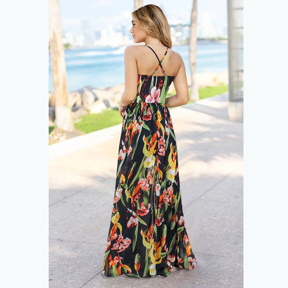 Bohemian Floral Print Spaghetti Strap Long Dress_Cwdmd5296
