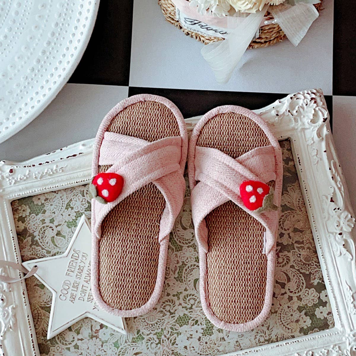 RETRO CROSS LINEN NON-SLIP SLIPPERS FOR WOMEN_CWMM2948