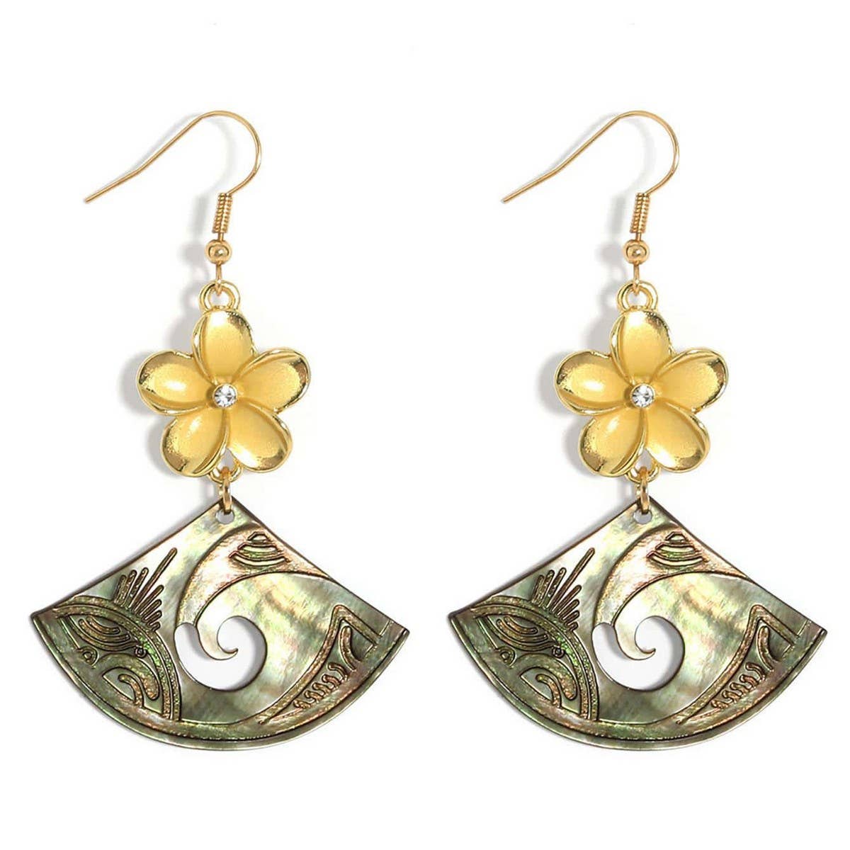 WOMEN'S PLUMERIA LONG FAN-SHAPED EARRINGS