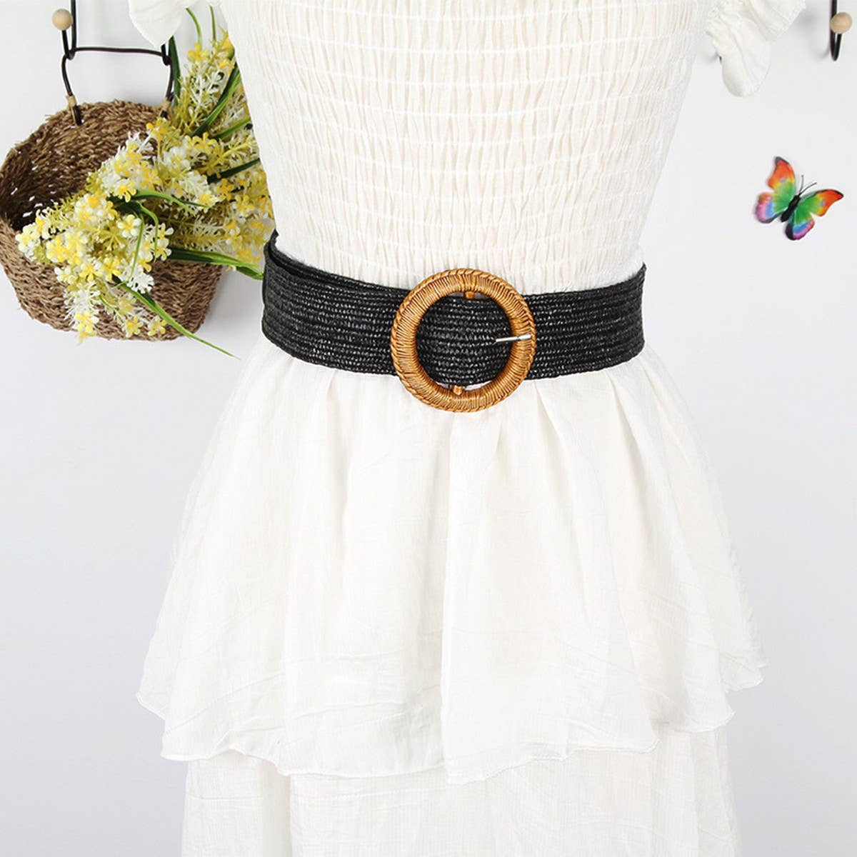 CWABE1181_WOMEN'S ROUND SQUARE BUCKLE BRAIDED BELT