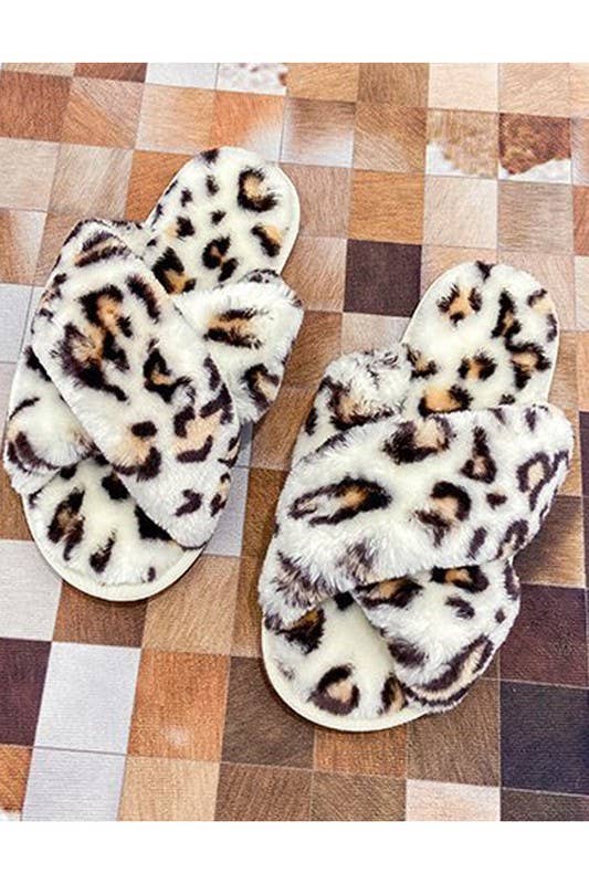 CROSS STRAP FLUFFY CASUAL SLIPPERS