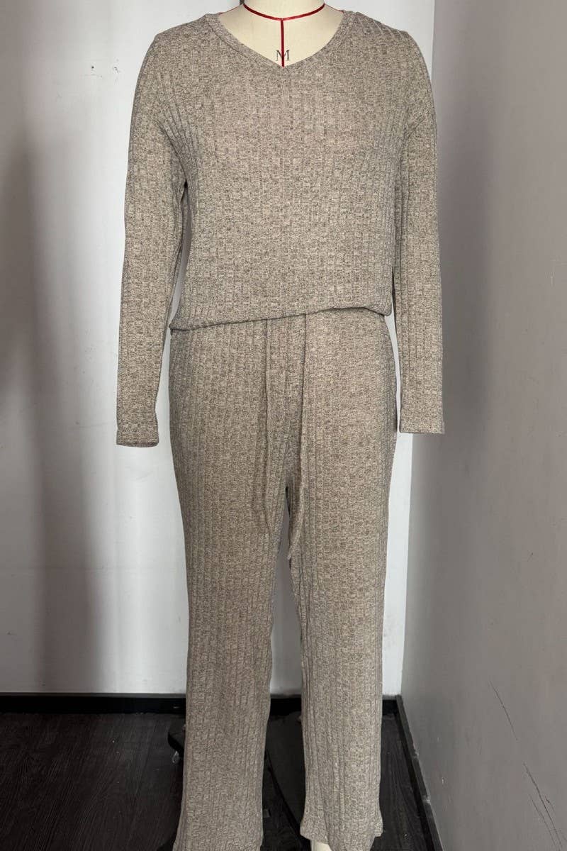 CWOSWL07636_RIBBED PAJAMA SET WOMEN LONG SLEEVE TOP AND PANT
