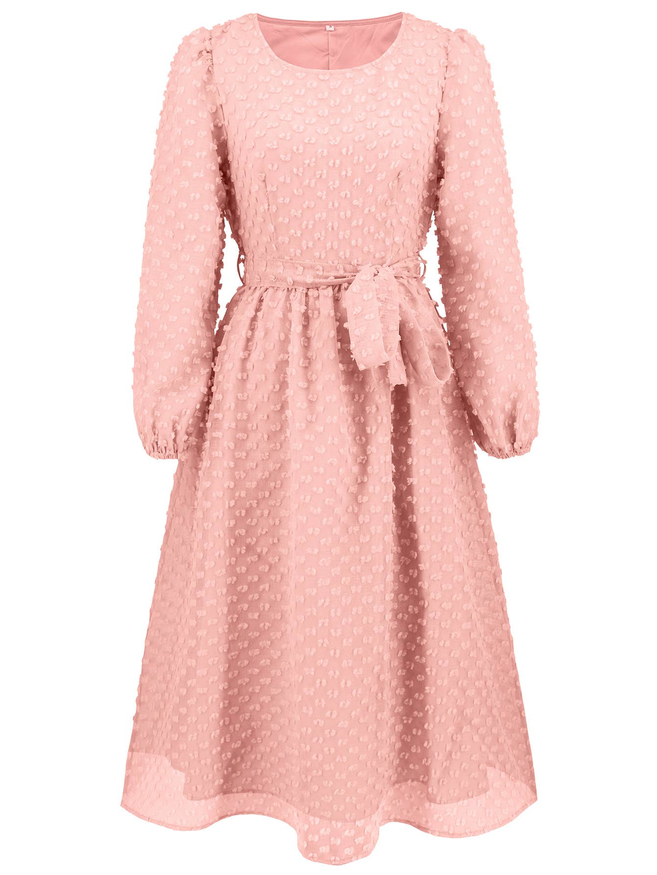 Jacquard Long Sleeve Dress with Waist Detail