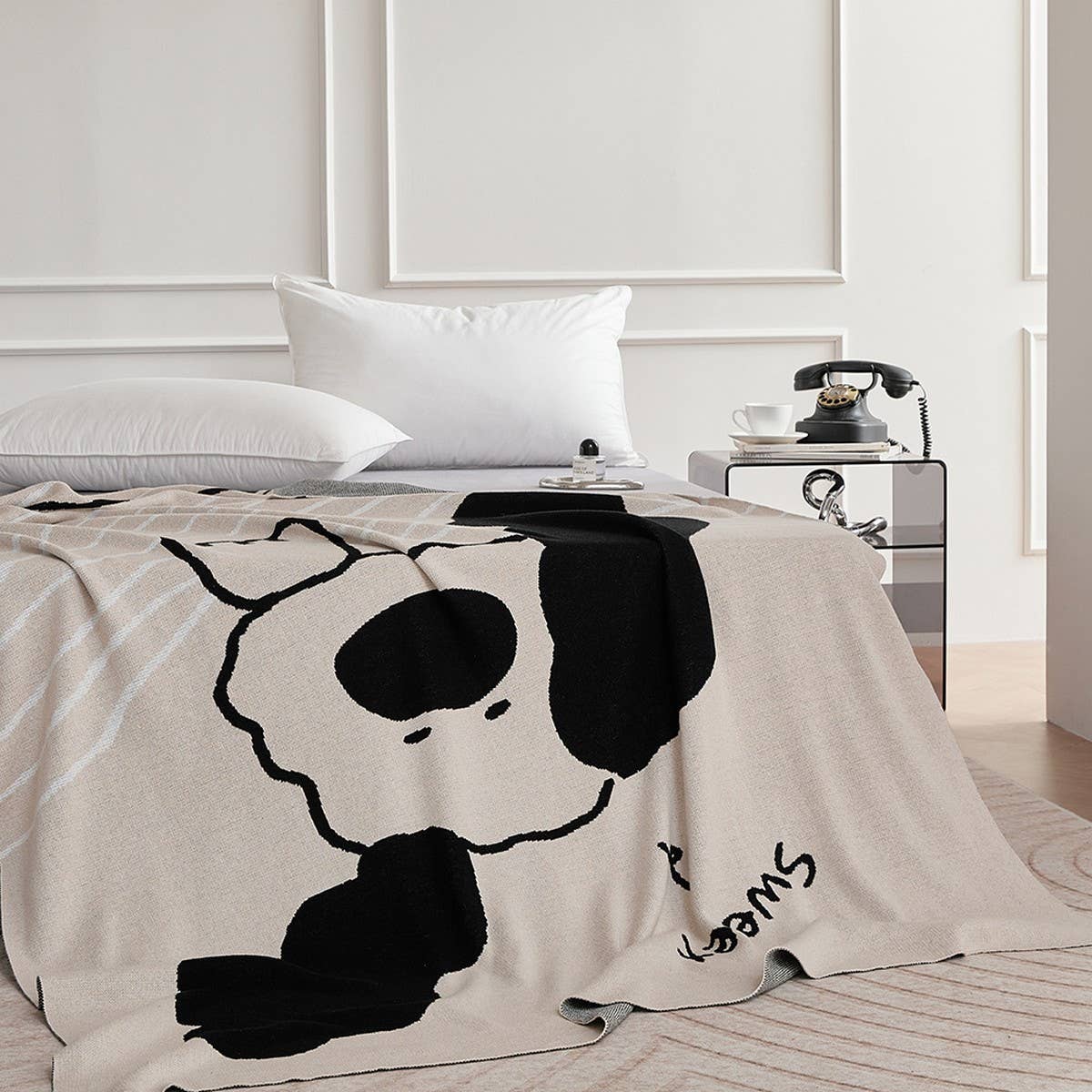 THIN COTTON CARTOON PUPPY KNITTED BLANKET