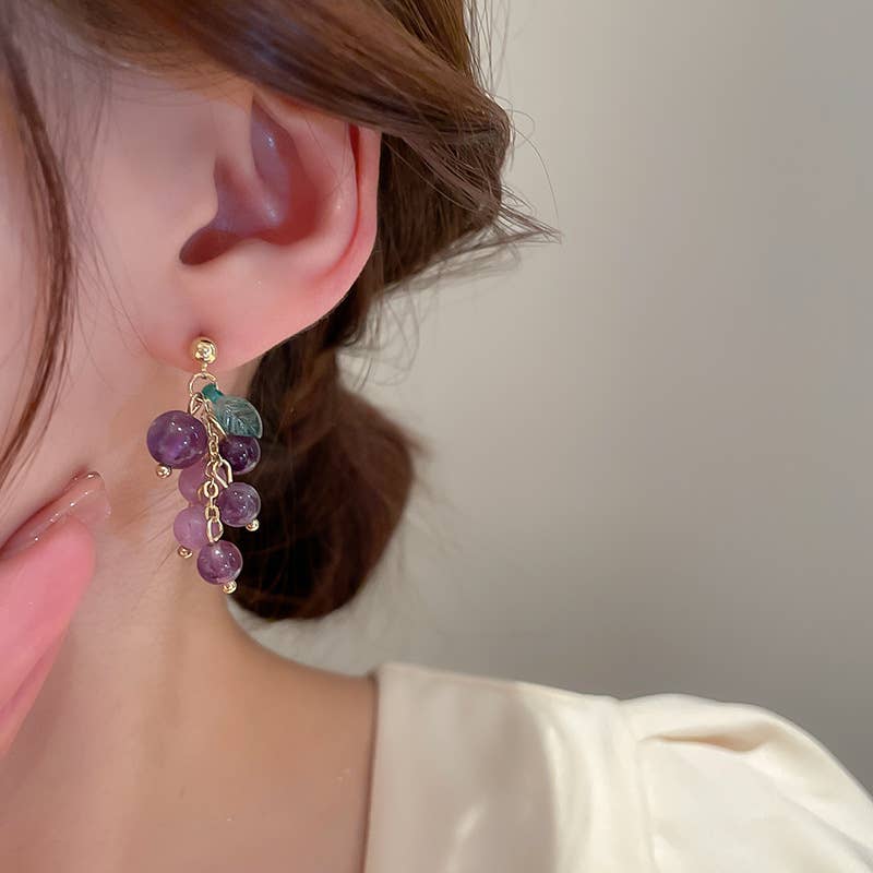 Forest-themed grape design ear studs