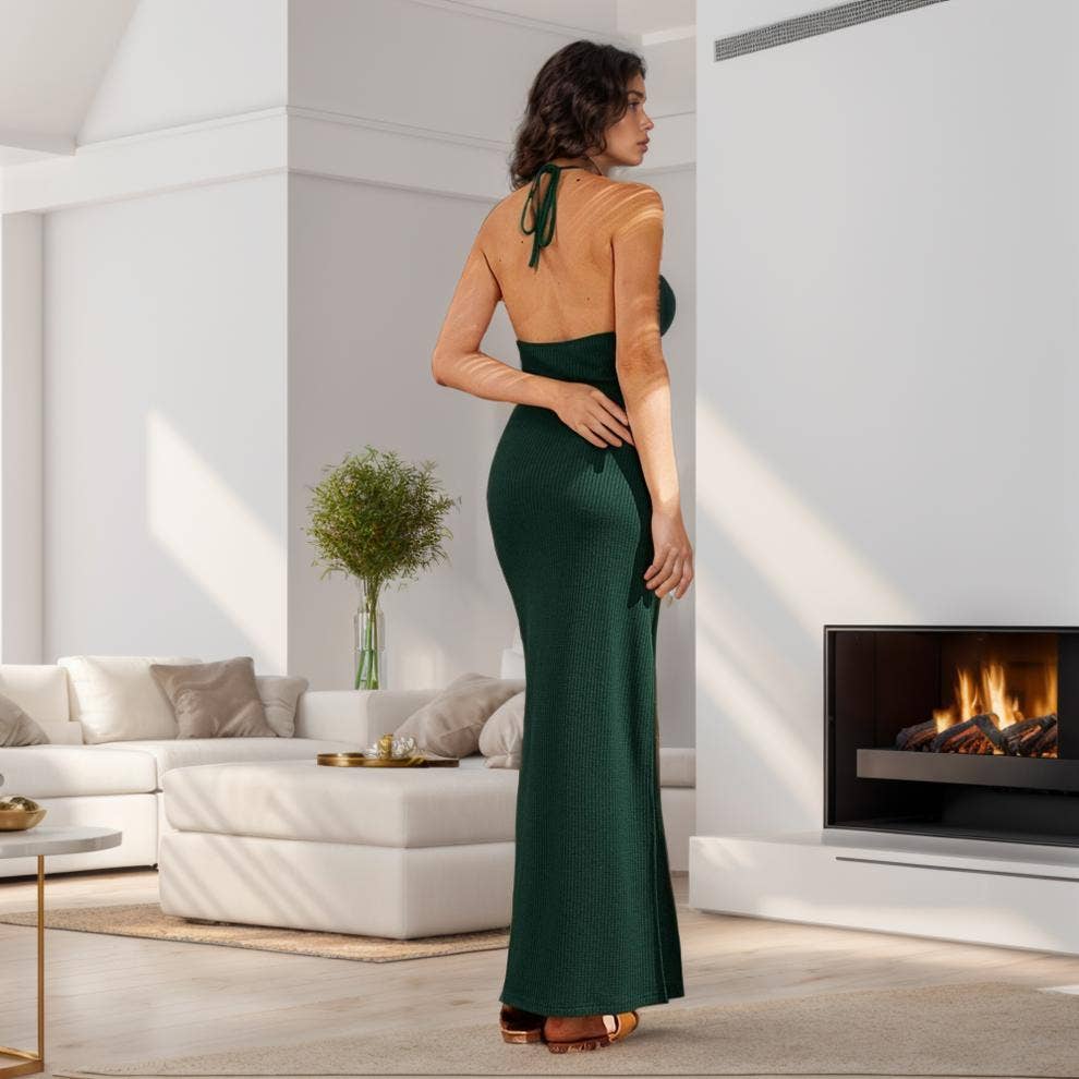 Sexy backless hip-wrapped halter one-step dress