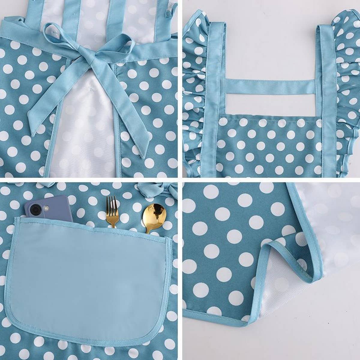 Cute Dots Printed Bow Decorated Aprons with pockets