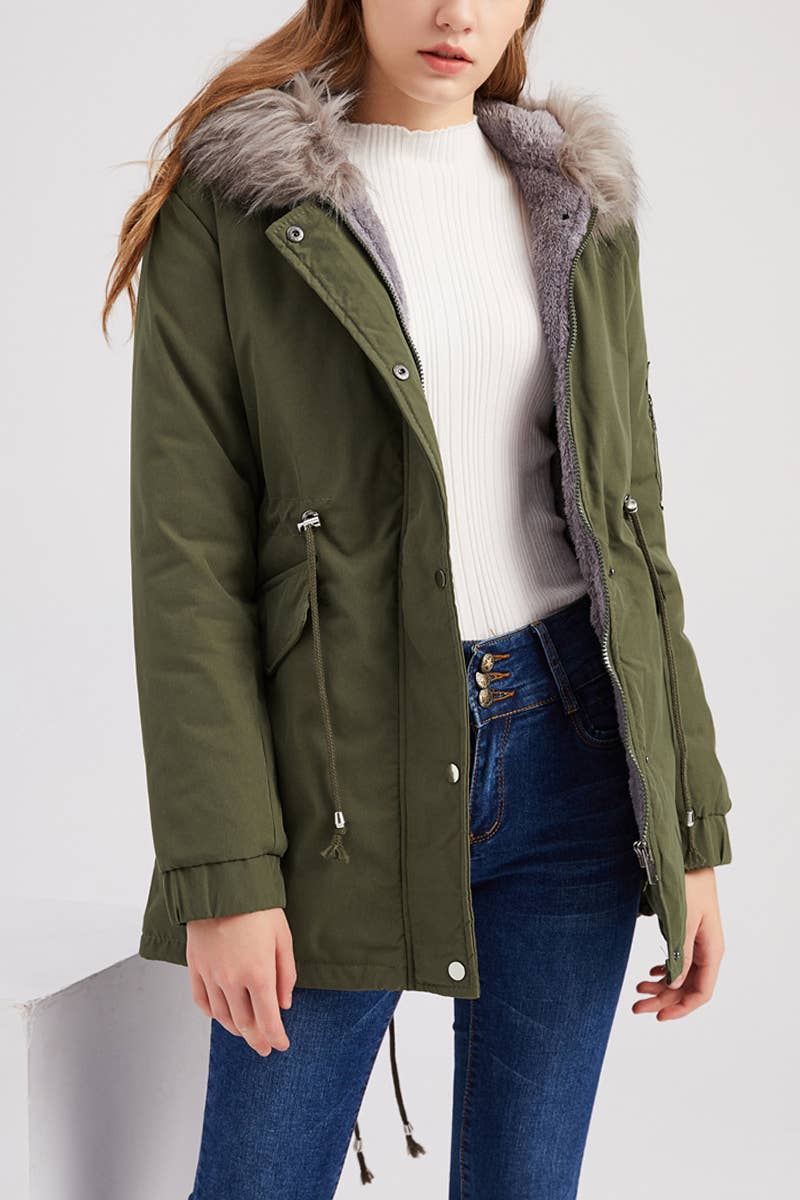 HOODED WARM PADDED JACKET WITH FLEECE