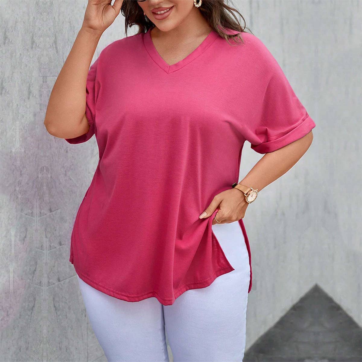 Women's Relaxed Fit V-Neck Tee with Side Slits
