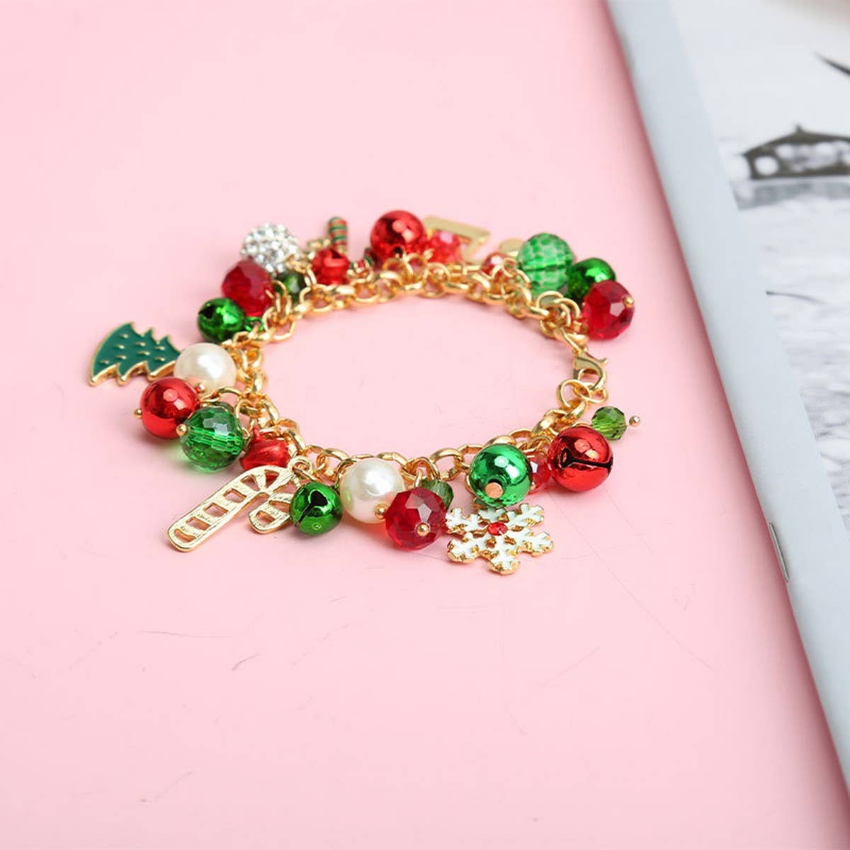 CHRISTMAS JEWELRY PEARL BELL DIAMOND BALL BRACELET