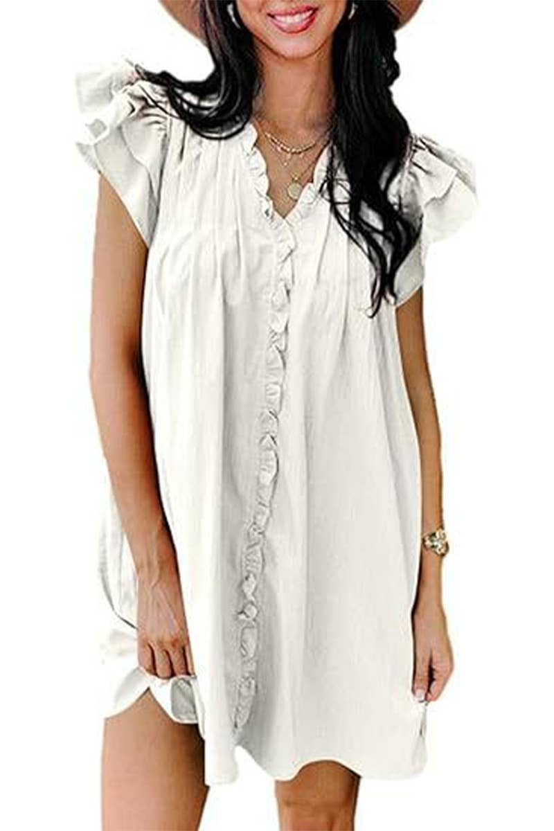 CWDSD10610_SUMMER SOLID COLOR LOOSE SHORT-SLEEVED DRESS