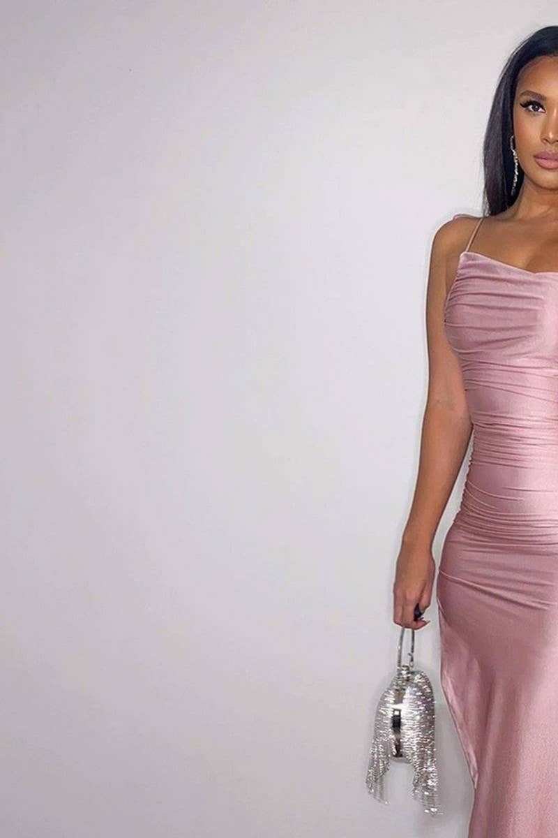 CWDMD4906_SLING-STRAP WRAP-CHEST SLIT PLEATED DRESS