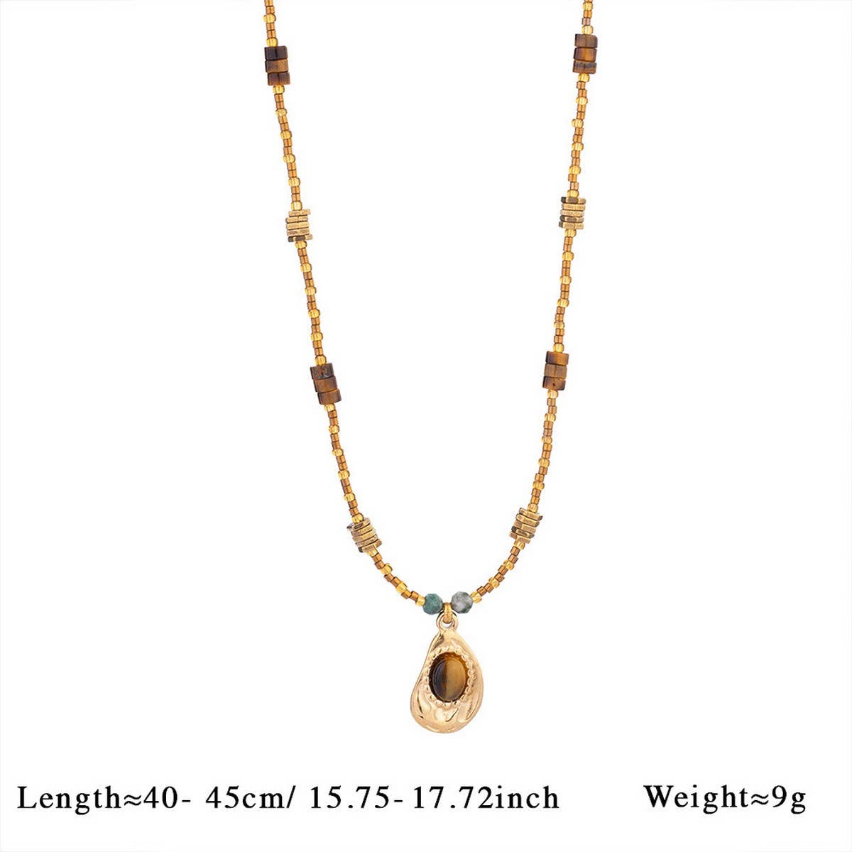 Tiger Eye Heart Pendant Beaded Necklace