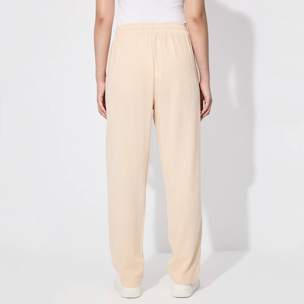 SOLID COLOR LACE-UP HIGH-WAISTED WIDE-LEG PANTS