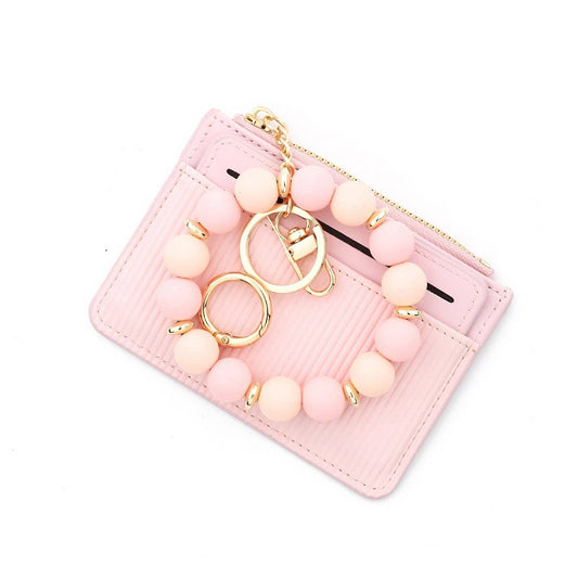 Minimalist PU Wallet with Bead Bracelet & Keychain_CWAB4957