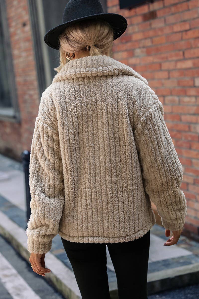 WOMEN POLO COLLAR LONG SLEEVE SOLID BUTTON JACKET_CWOCO0117