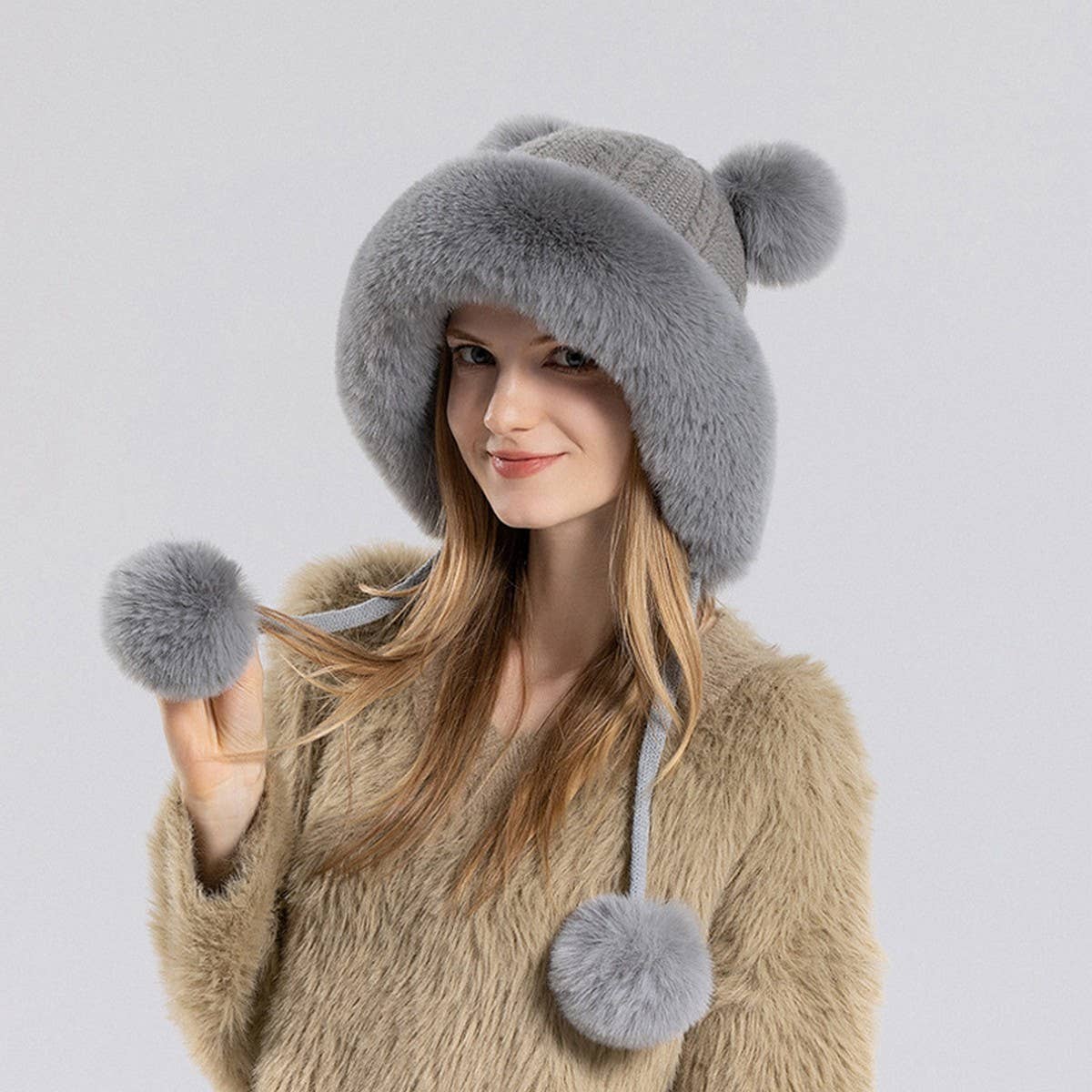 CUTE FUR BALL WARM EARMUFFS HOODIE
