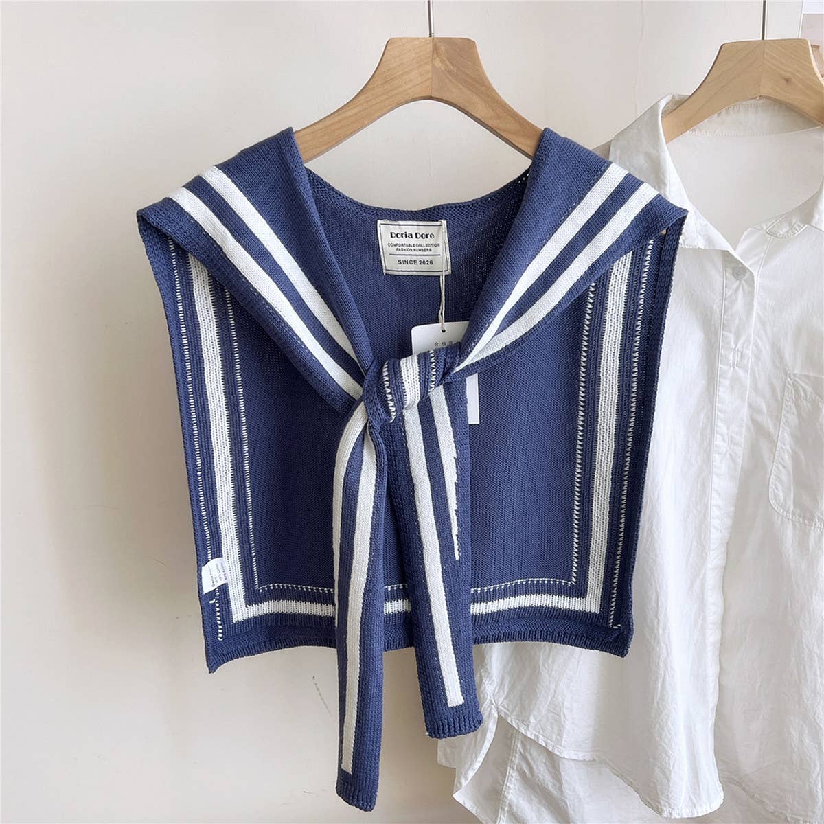 DOUBLE ROW STRIPED FRAME KNITTED SHAWL