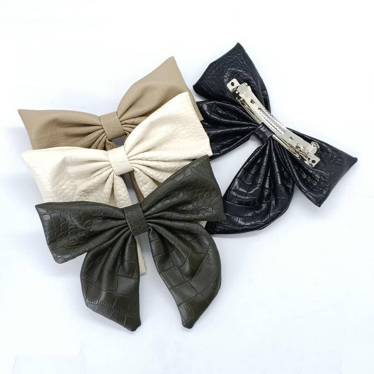 Elegant Croc PU Leather Bow Hair Clip