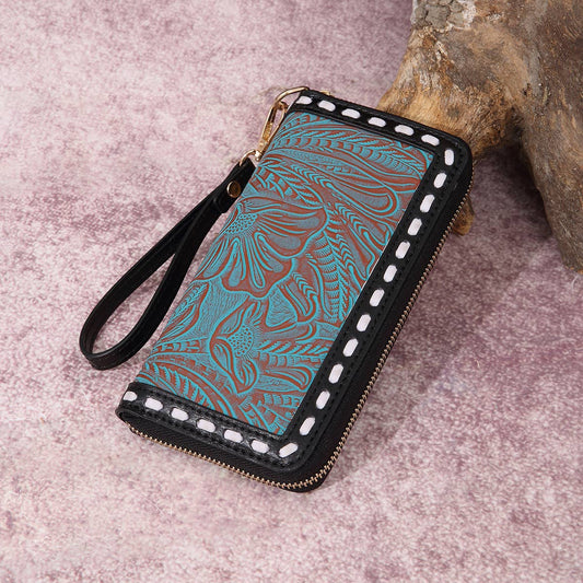 LEATHER CARVED EMBOSSED BOHEMIAN CLUTCH WALLET_CWAB2592