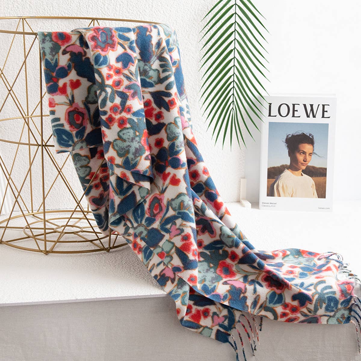 Soft Faux Cashmere Floral Scarf - Elegant Wrap_CWASC0917