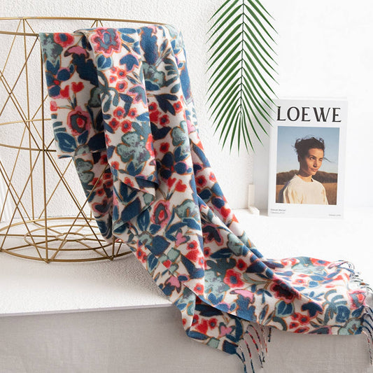 Soft Faux Cashmere Floral Scarf - Elegant Wrap_CWASC0917