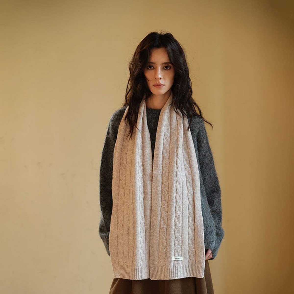 Wool Cable Knit Scarf ??Soft Double-Sided Wrap_CWASC2310