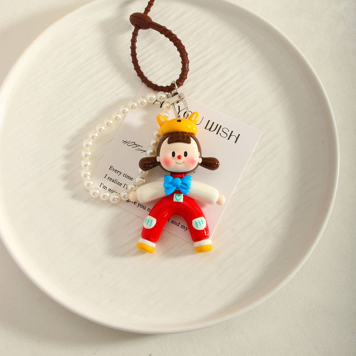 Cute Fox Hat Clay Pearl Chain Keychain Gift