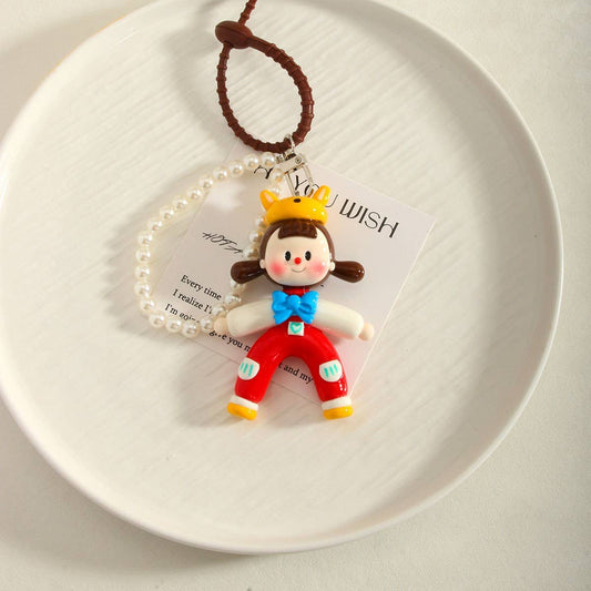 Cute Fox Hat Clay Pearl Chain Keychain Gift