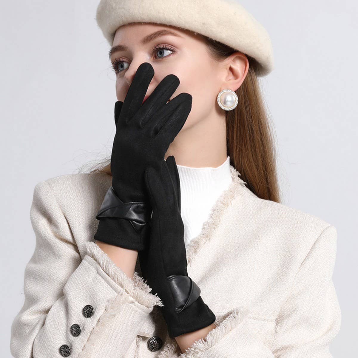 Bow Suede Gloves ??Touchscreen Warm Winter Design_CWMM2883