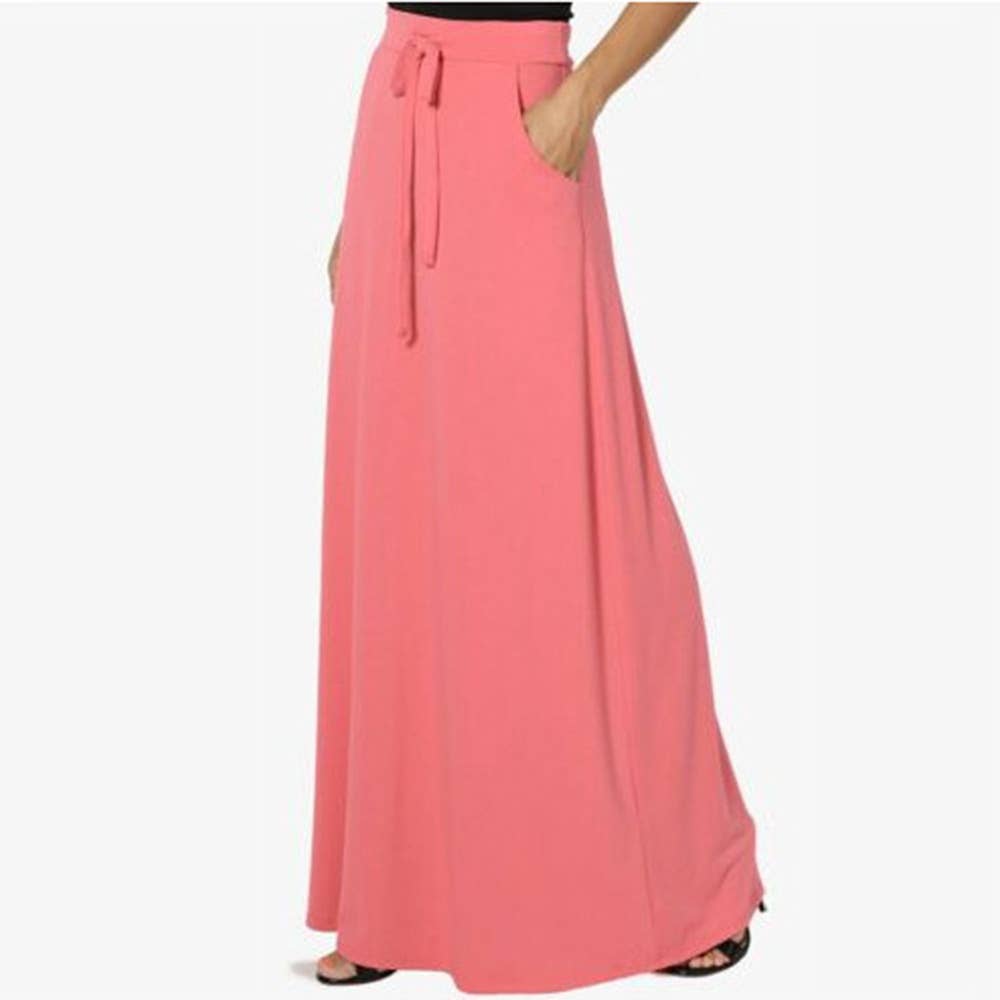 Casual solid color drawstring long skirt