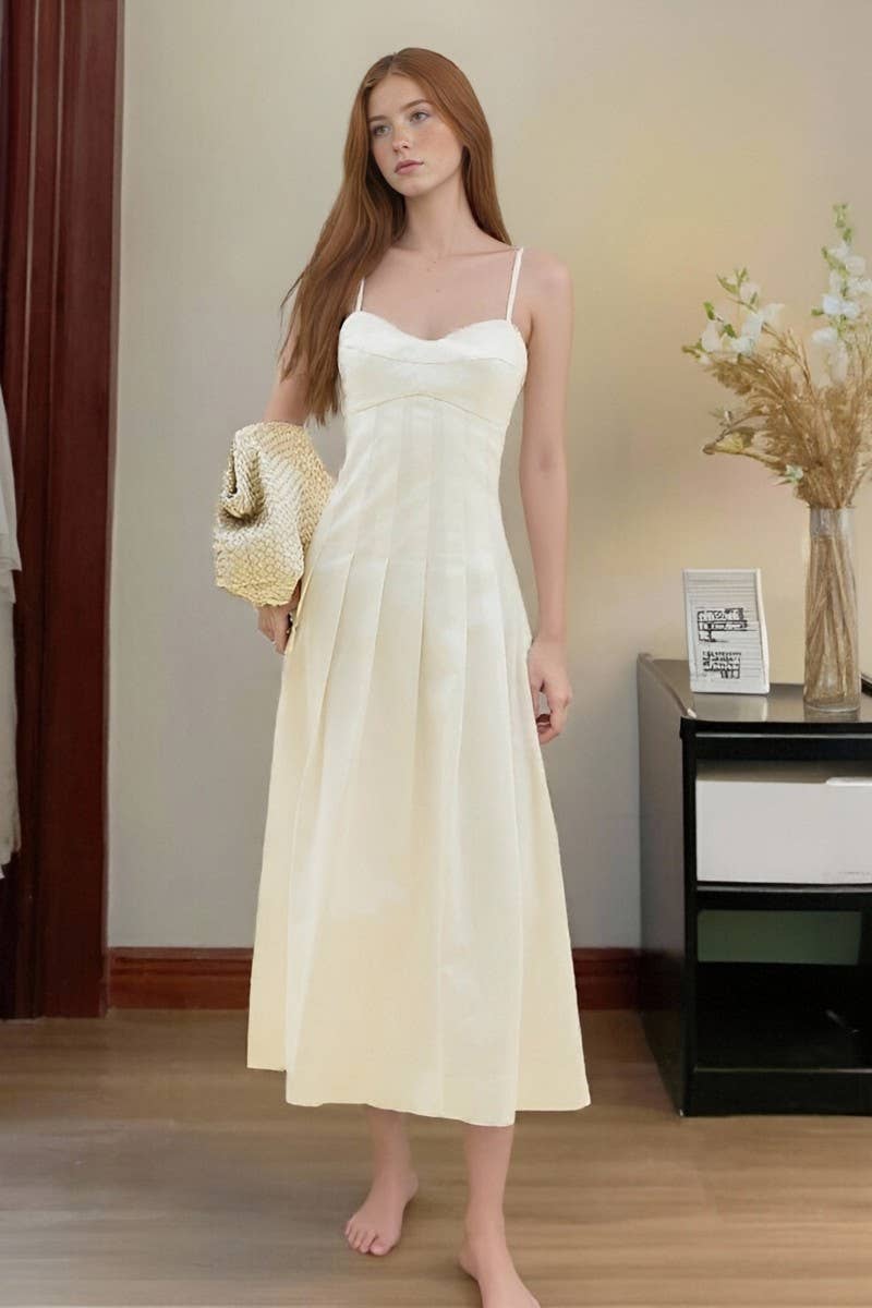 CWDMD6402_SLEEVELESS STRAP BUSTIER WAIST A-LINE MIDI DRESS