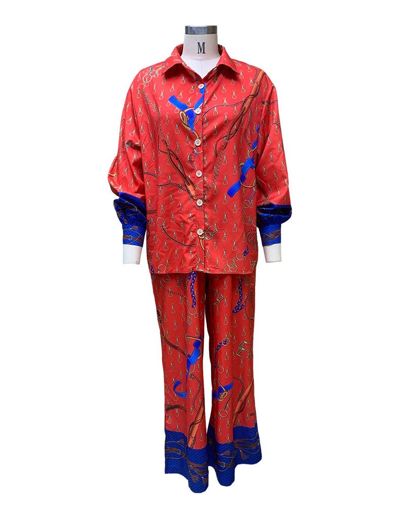 LONG SLEEVE SHIRT PRINTED STRAIGHT TROUSERS SET