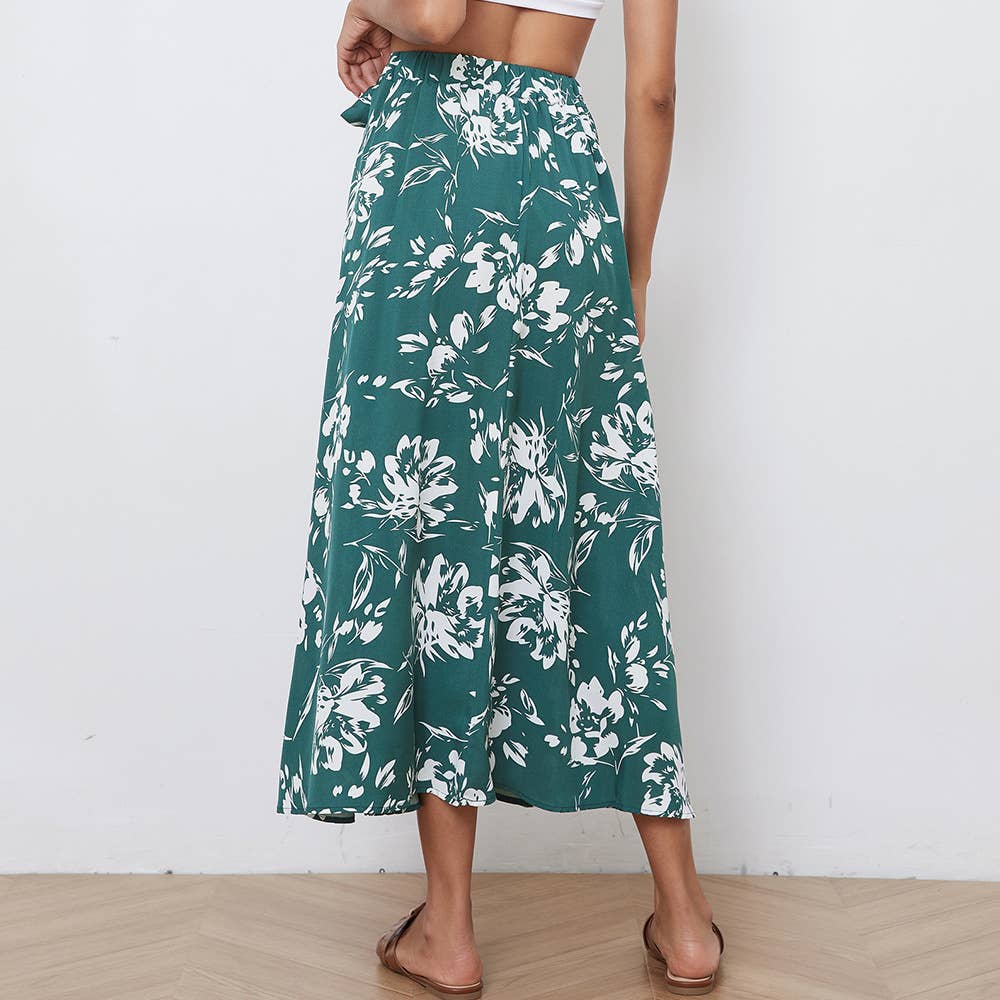 Floral slim fit loose bow skirt