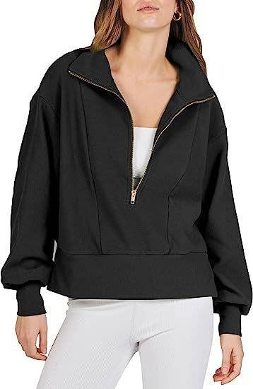 SOLID LONG-SLEEVED HOODIE WITH HALF ZIP COLLAR