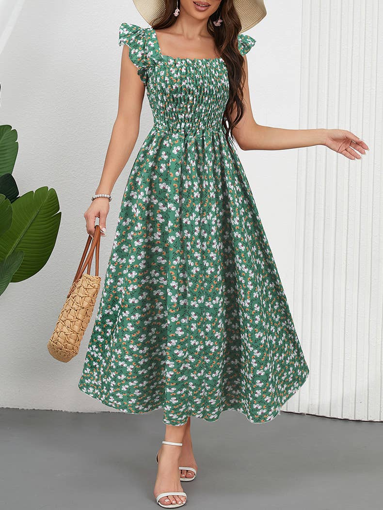 A-Line Dress with Puff Sleeves and Square Neck