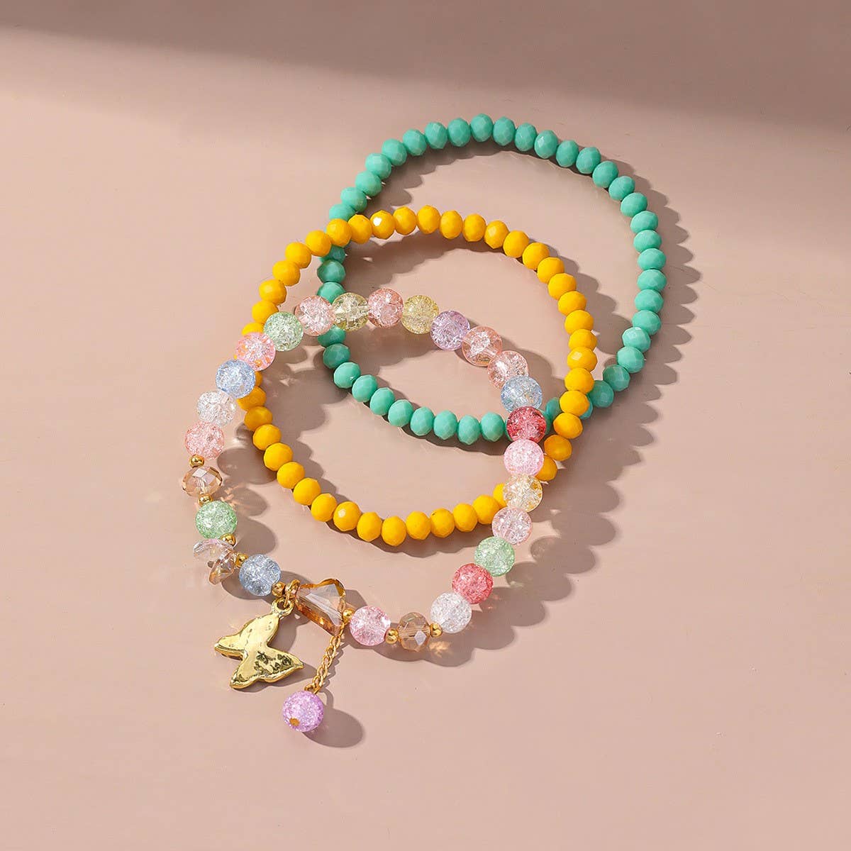 Boho Crystal & Beaded Anklet Set Butterfly Pendant_CWMM6361