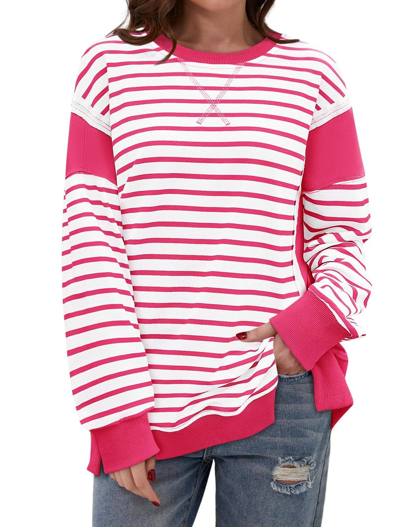 LONG SLEEVE HOODIE WITH MATCHING STRIPES