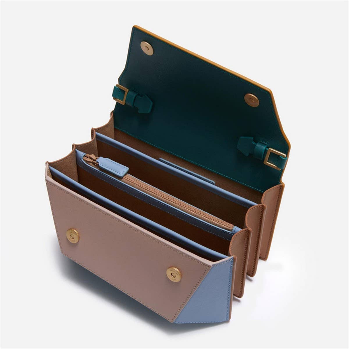 GEOMETRIC CONTRASTING COLOR PATCHWORK HANDL BAG_CWAB1932