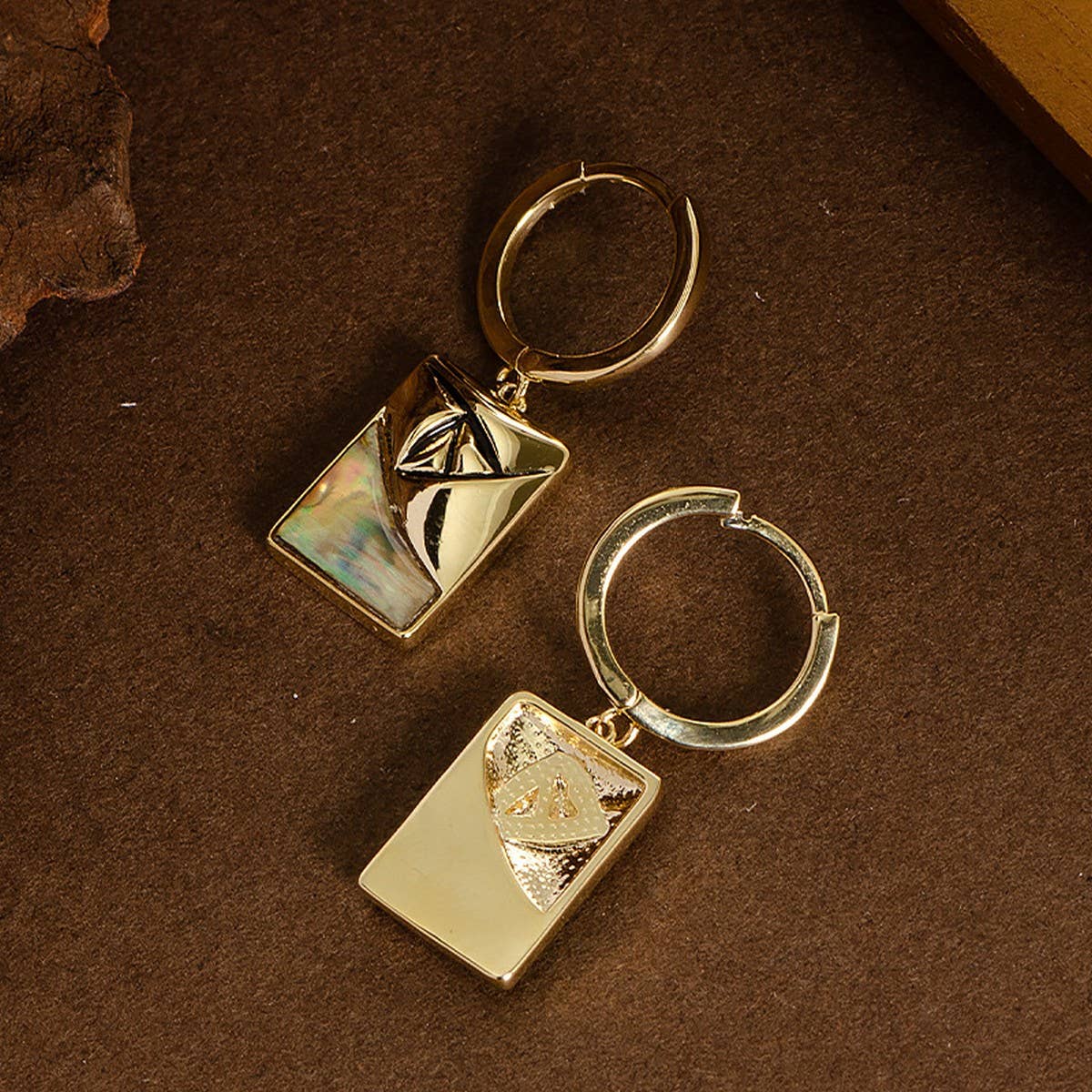 GEOMETRIC RECTANGULAR ABALONE DROP EARRINGS