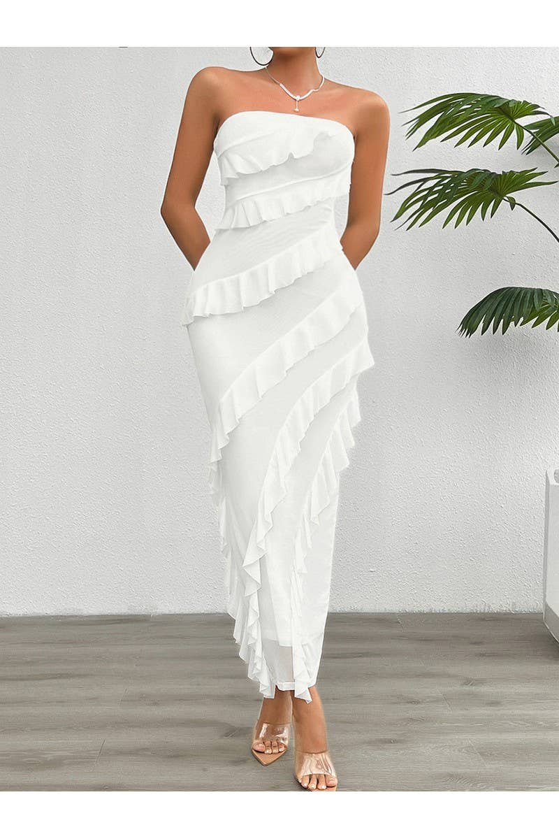 CWDMD2400_Sexy Strapless Backless Split Ruffle Dress