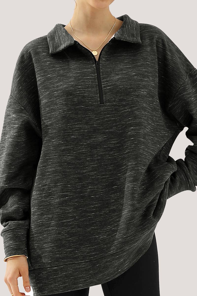 CWOHOL431_Zip Neck Lightweight Pullover Sweatshirt
