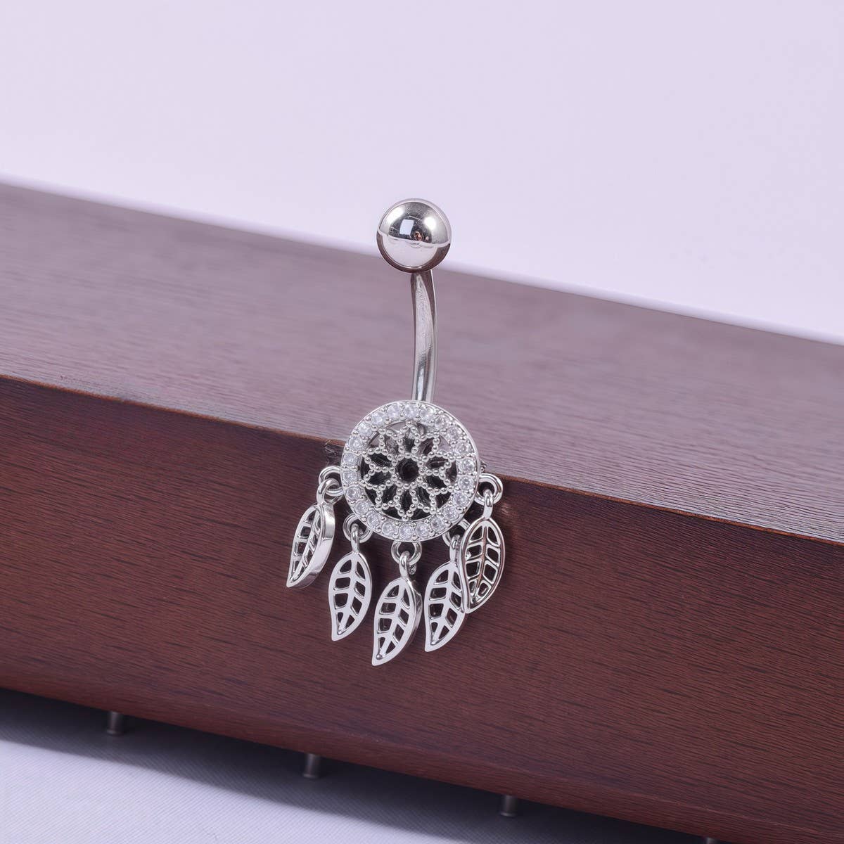 Leaf Mesh CZ Navel Ring Stainless Steel Jewelry